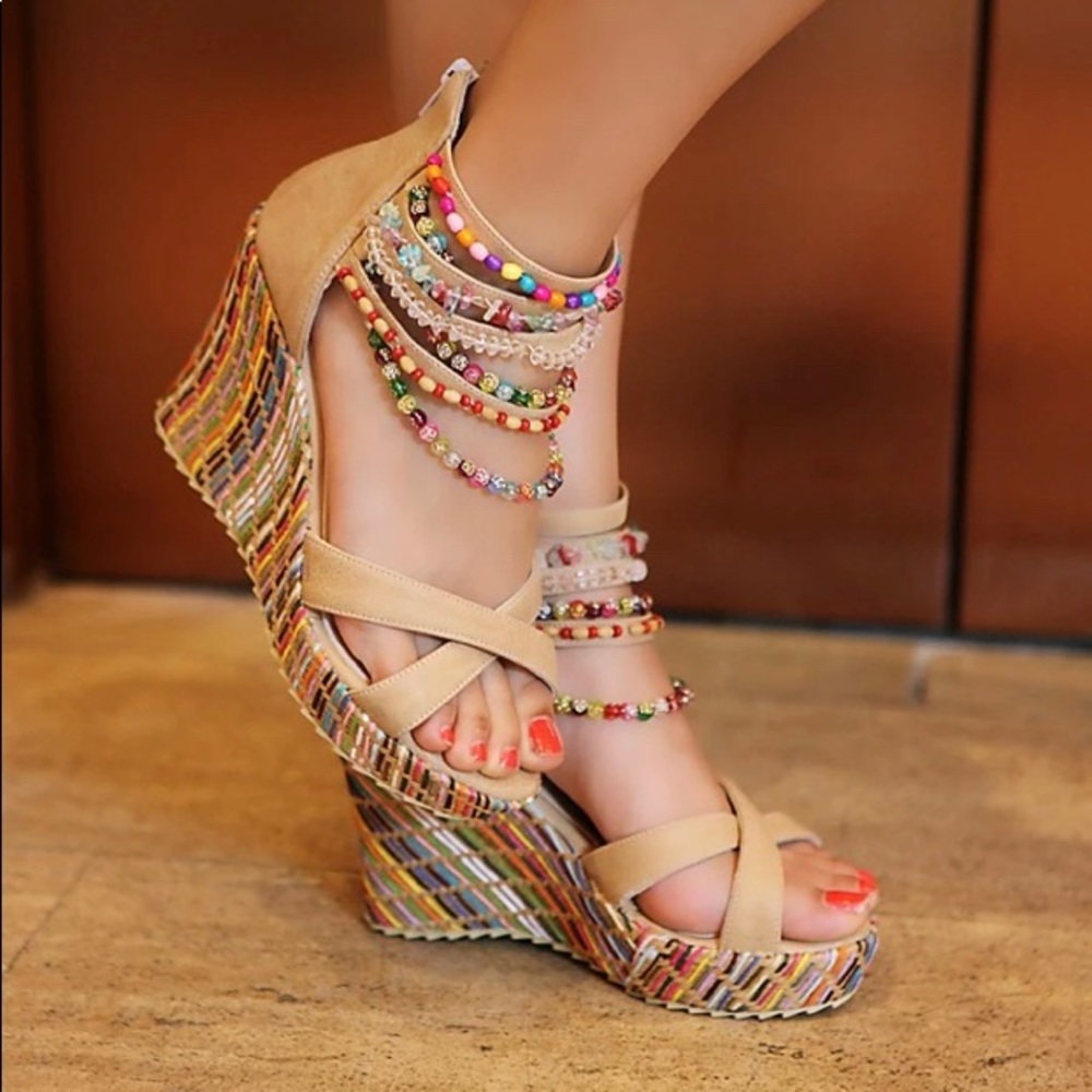 Vintage platform, Bohemian Pearls across the top